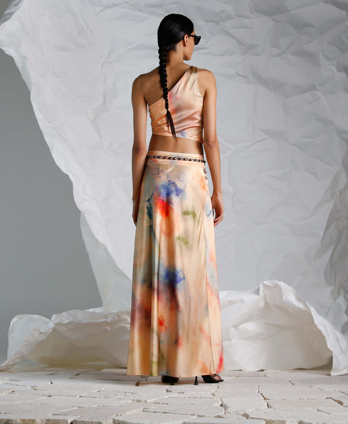 【COLOR iN ID】Thiel shirring skirt pants Womens-Color-Block-Flounce-